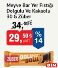 ZÜBER MEYVE BAR YER FISTIĞI DOLGULU VE KAKAOLU 30 G